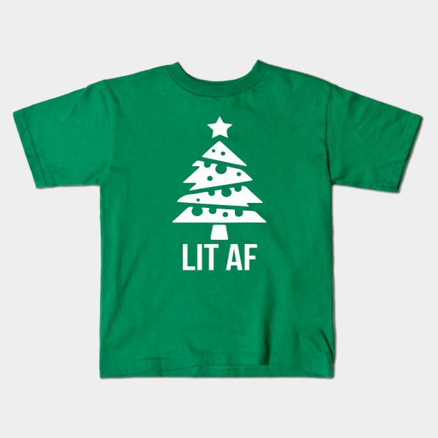 LIT AF | Funny Christmas Lights Humor Gift Idea Kids T-Shirt by MerchMadness